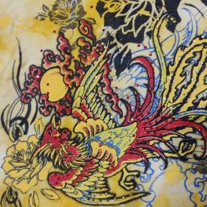 Romeo & Juliet Couture yellow tie-dyed Phoenix shirt Large